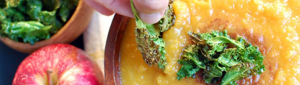 Roasted Butternut Squash Soup with Kale Chips 10 ingredients 2 hours 4 servings 1. Preheat oven to 420. Cut squash in half lengthwise and scoop out the seeds.