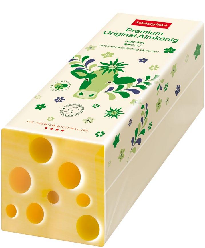 Whether in blocks, slices or small pieces: the fine-tasting cheese in the SalzburgMilch Premium range can be recognised by the fresh design and the high-quality, luxurious matt packaging.