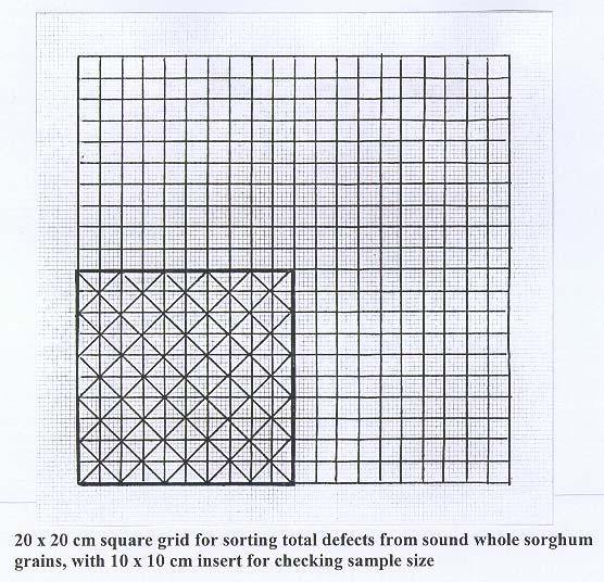 20 x 20 cm square grid for sorting total defects from sound whole