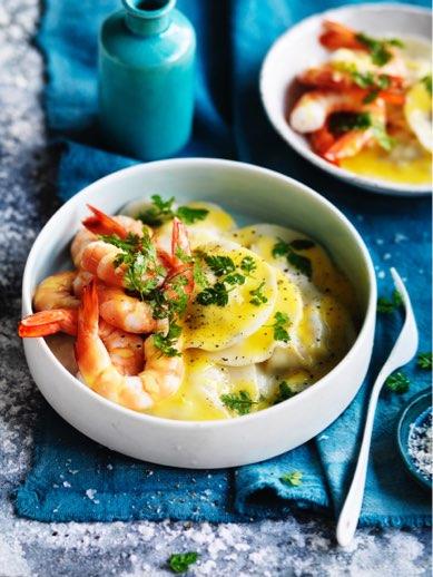 Delicate prawn ravioli with lime beurre blanc and chervil 20 small Australian prawns, peeled and chopped 2 teaspoons chopped tarragon 2 teaspoons chopped chervil, extra to serve ¼ cup crème fraiche