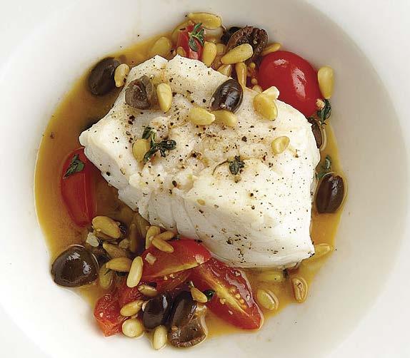 tuesday Black Cod with Pine Nuts, Tomatoes, and Olives Active total time: 25 minutes Toasted pine nuts provide a nice textural contrast to the firm, flaky fish in this easy dinner recipe. 1 Tbs.