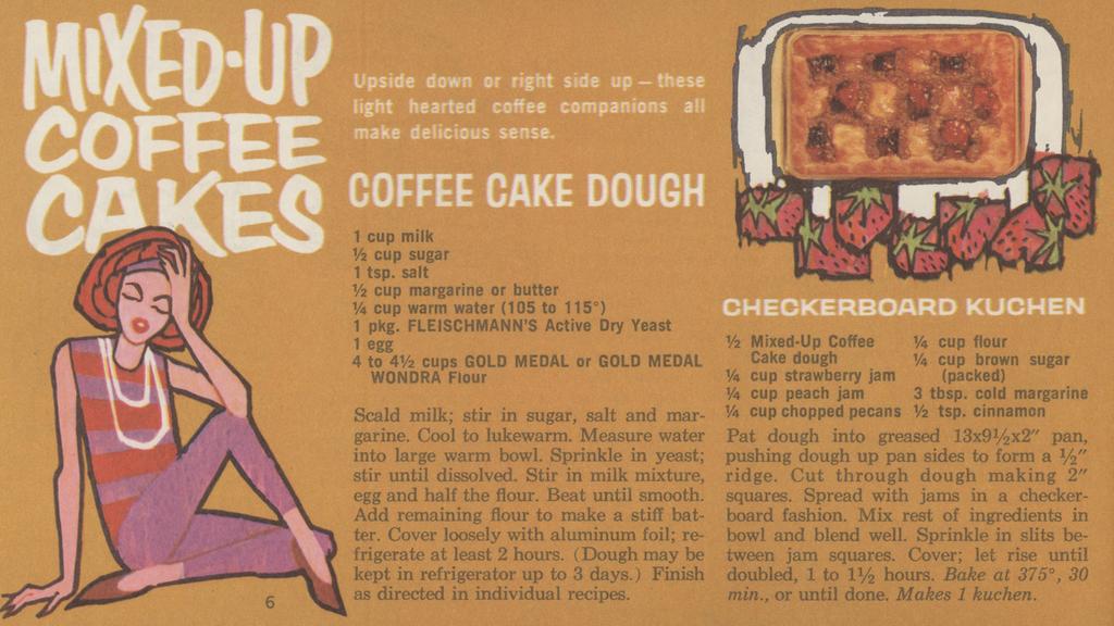 Upside down or right side up these light hearted coffee companions all make delicious sense, 6 1 cup milk 1/2 cup sugar 1 tsp. salt 1/2 cup margarine or butter % cup warm water (105 to 115 ) 1 pkg.