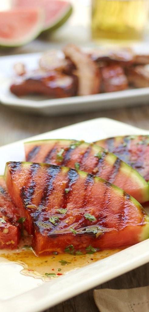Transform watermelon from sweet to savoury with this mouth watering Thai-inspired sauce. Watermelon wedges are grilled until caramelized, drizzled with garlic chili sauce and garnished with cilantro.