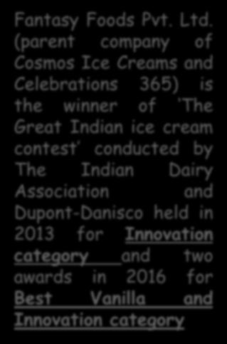 Parent Company which manufactures ice-creams is Fantasy Foods Pvt.