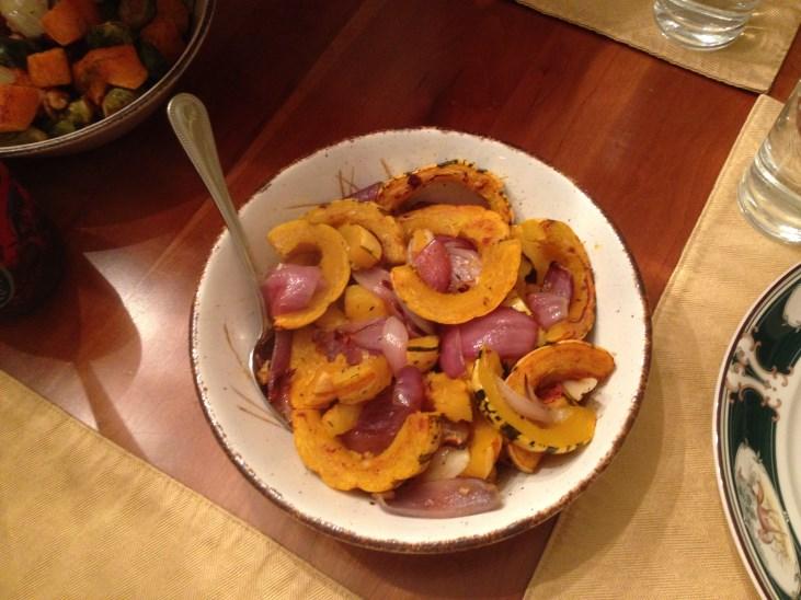 Roasted Red Onions And Winter Squash Prep Time: 5 min. Cook Time : 20 min. 120 calories 3.6 g total fat 205mg of sodium 1 Tbsp. butter, melted** 1/4 tsp. dried thyme 1 Tbsp.