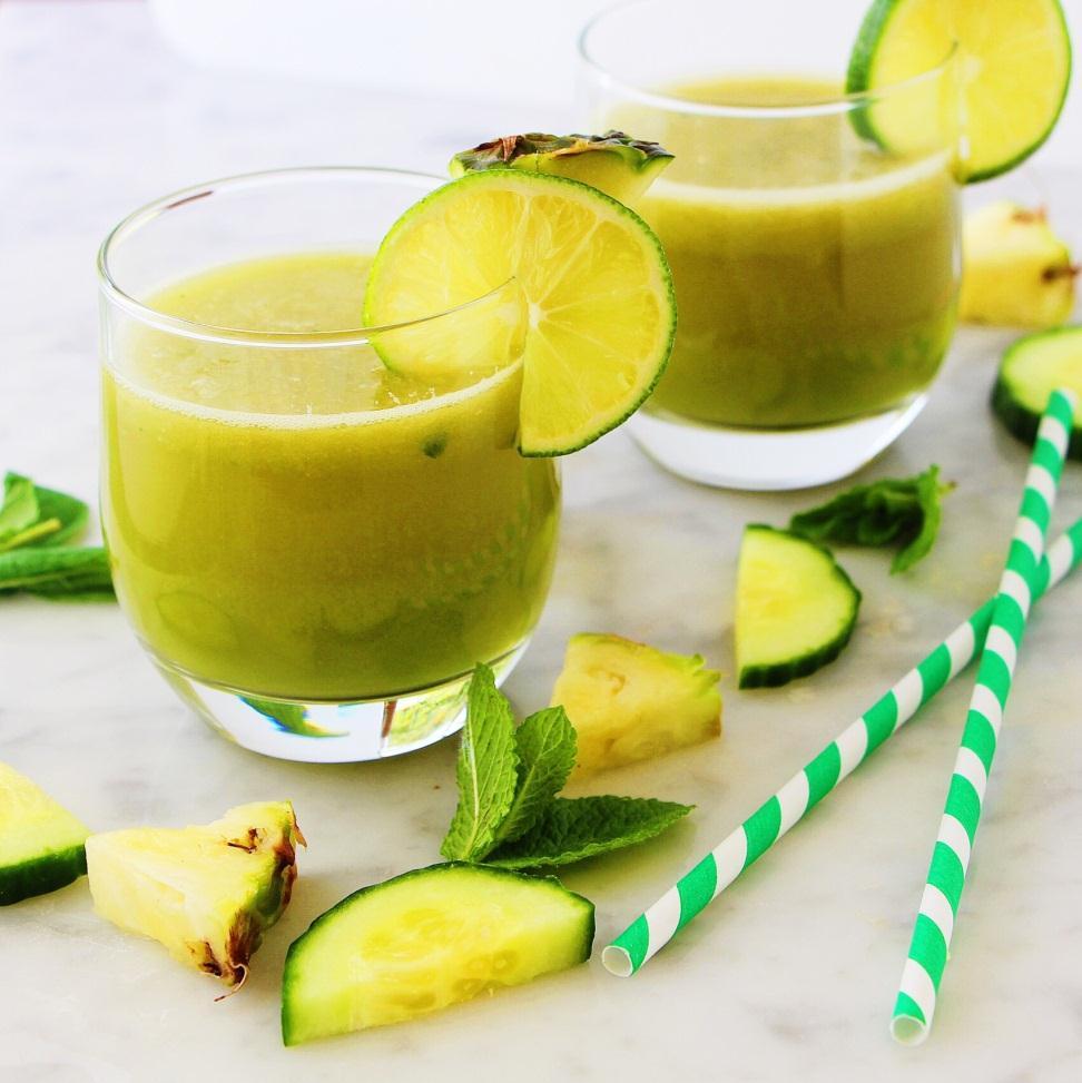 Pineapple, Cucumber and Apple Juice Few slices of Pineapple Half an Apple 1/2 Cucumber Add these ingredients to a blender and blend it.