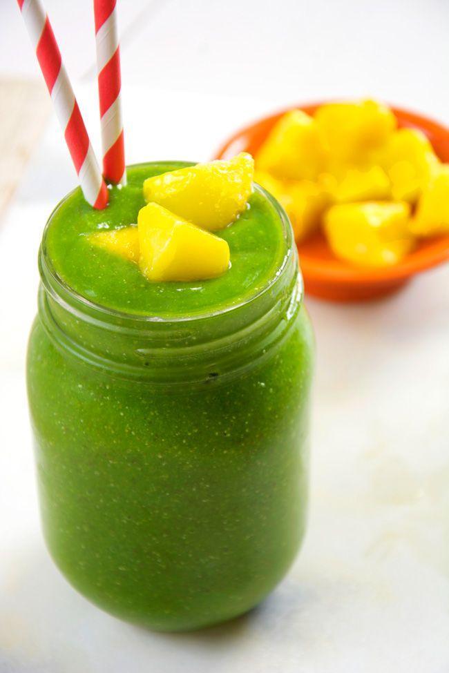 Mango, Cucumber and Spinach Smoothie ½ Cup Mango 1 Cucumber Handful Spinach Peel the cucumber along with the mango, mash the flesh of the ripe mango and also chop off the spinach and mix it all in a