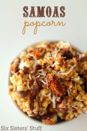 SAMOAS POPCORN RECIPE D E S S E R T Serves: 12 Prep Time: 45 Minutes Cook Time: 5 Minutes 1 cup popcorn kernels (popped) 1 cup butter 2 cups brown sugar 1 teaspoon salt 1/2 cup light corn syrup 1