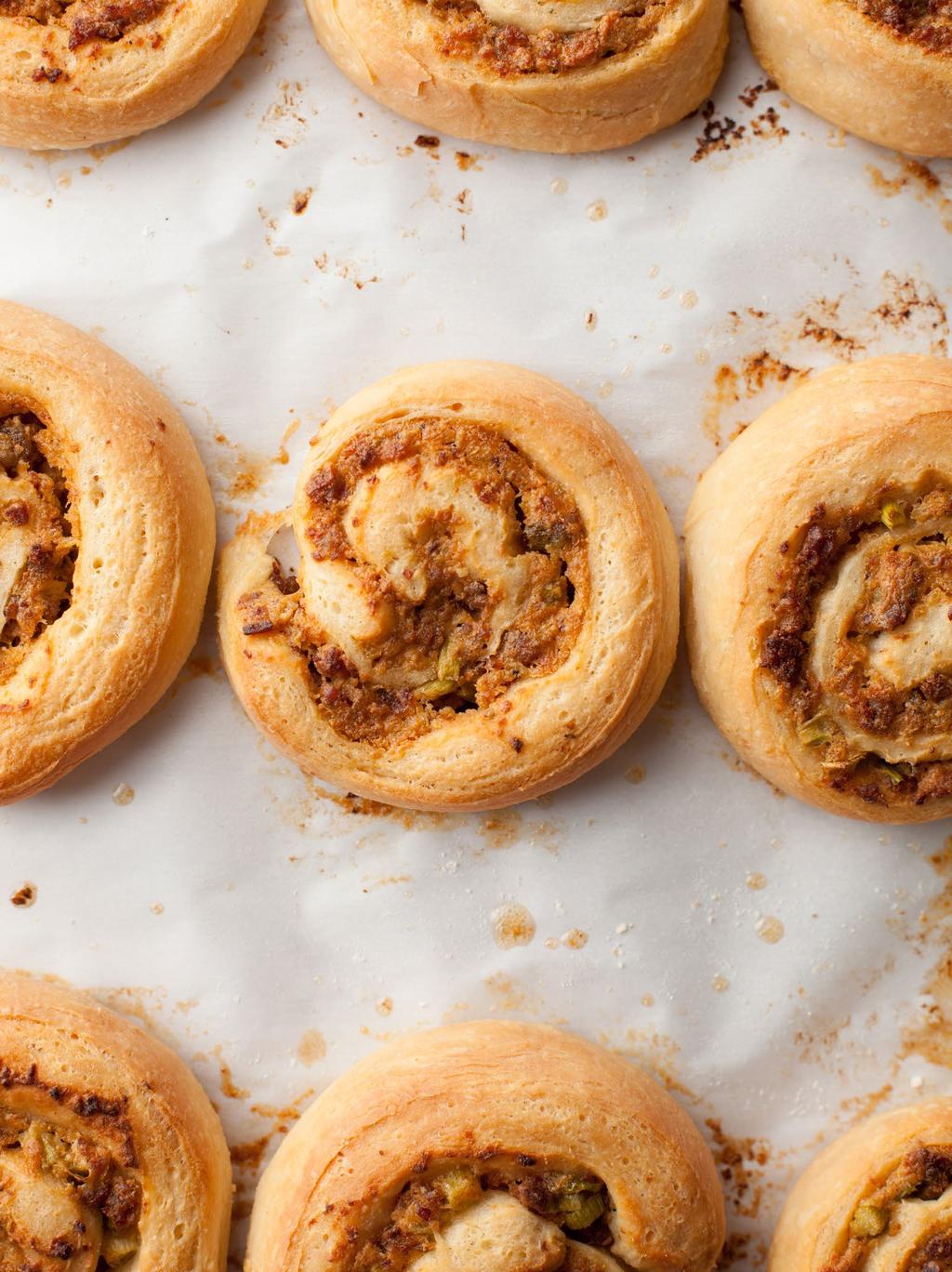 Chipotle Sausage Bacon Pinwheels Makes about 36 rolls Pinwheel Dough: 3 cups unbleached bread flour 1 cup white whole wheat flour 2 cups milk 4 Tablespoons unsalted butter, plus extra for the bowl 2