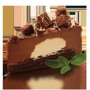 folded into the batter and surrounding mousse. Center is filled with milk chocolate ganache, covered with a cookie mousse.