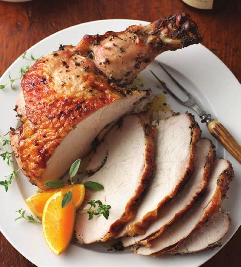 French cut boneless breast with skin on and drummette attached. No carving required. Just slice it! 100% free-range turkey. All natural no hormones or antibiotics ever! 99 /lb.