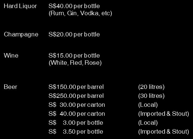 CORKAGE CHARGES Prices are inclusive of service charge and prevailing Goods & Services Tax The