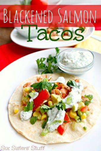 DAY 2 SMALLER FAMILY HEALTHY PLAN-BLACKENED SALMON TACOS M A I N D I S H Serves: 4 Prep Time: 25 Minutes Cook Time: 10 Minutes Calories: 451 Fat: 25.1 Carbohydrates: 30.5 Protein: 29.8 Fiber: 5.