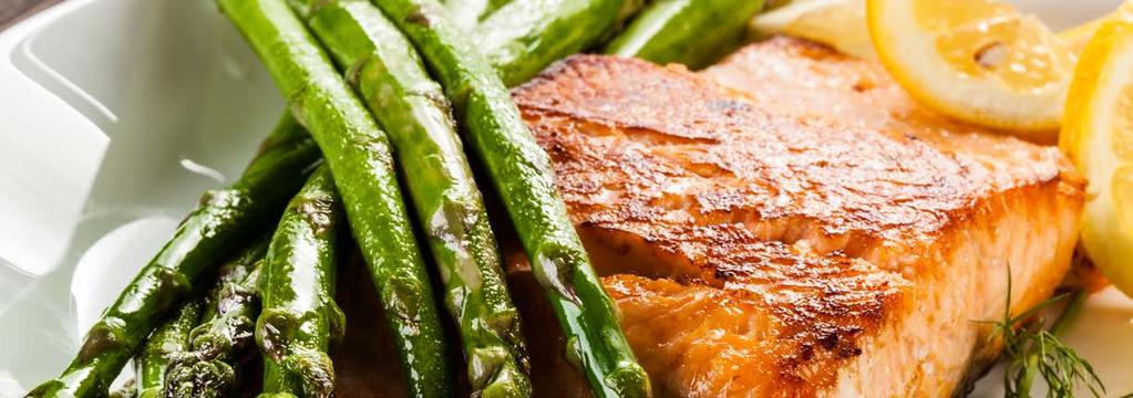 PALEO DINNER 13 Mustard Crusted Salmon with Roasted Asparagus Cook Time: 15 min Serving: 2 2 6-ounce salmon fillets 8 ounces asparagus 1 tablespoon garlic infused olive oil sea salt to taste fresh