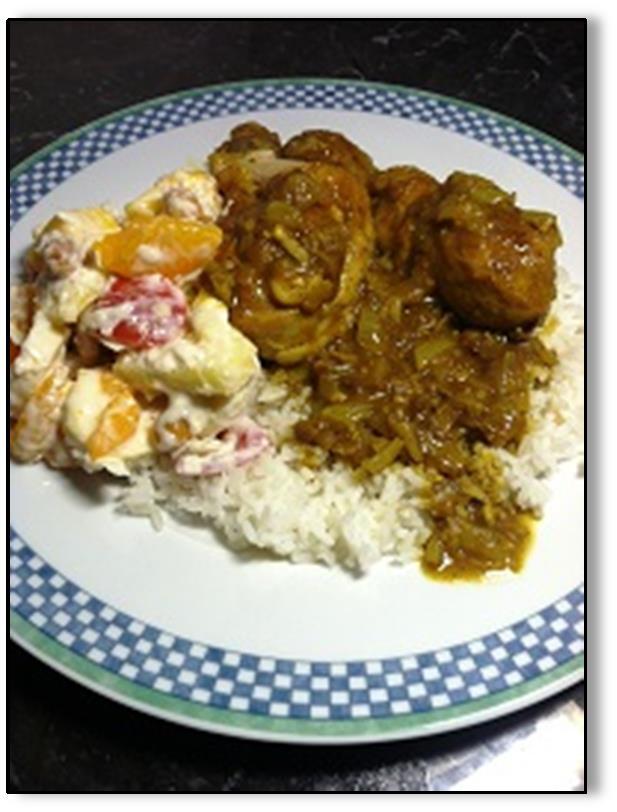 Chicken Curry (6a) Active Time: 15 min. Dinner 6 Chicken Curry with Basmati Rice and Fruit & Yogurt Salad Total Time: 35 min. 4 tbsp.