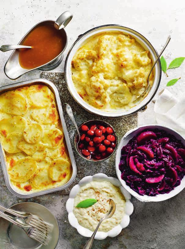 25kg 00080903 Potato dauphinoise 8.39 Slices of potato layered with a creamy garlic sauce and topped with cheese. Serves 6 1kg 00999533 Cranberry and port sauce and Bread sauce 7.