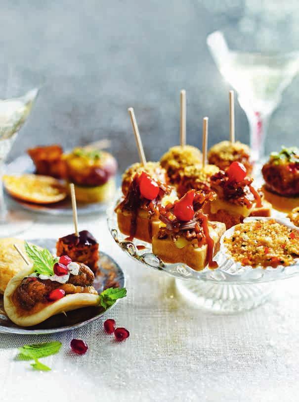 96 Tempting treats to feed a crowd: 12 sticky Asian-style chicken lollipops; 12 mini chicken Kievs; 12 cheese and onion mini muffins; 12 mini smoked salmon bagels; 10