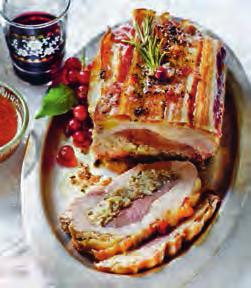 66 A boneless, easy-to-carve joint layers of butter-basted turkey, chicken and duck around a pork and plum stuffing.