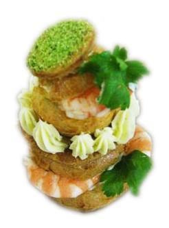 Salmon and Prawn 'Religieuse' Serves 8 Ingredients Choux pastry - 25 dl water (250 ml or g) - 25 dl milk (250 ml or g) - 450 g Elle & Vire Gourmet Butter - 550 g flour - Cayenne pepper Shortcrust