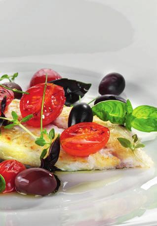 MEDITERRANEAN GILTHEAD Serves 3/6 3-6 cods weighing 350/400g each 150g of cherry tomatoes 130g of taggiasche olives 25g of fresh basil 2 cloves of garlic 100 ml of white wine salt, pepper