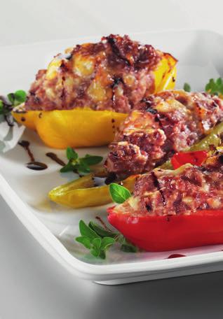 STUFFED PEPPER 90VEGETABLES Preparation: 30 min Cooking time*: 50-60 min rectangular non-stick dish Serves 8 4 medium sized peppers 150g of sausage meat 150g of minced beef 150 g of cooked ham,