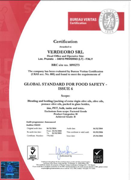 CERTIFICATIONS As previously mentioned, Verdeoro is certified by both the IFS