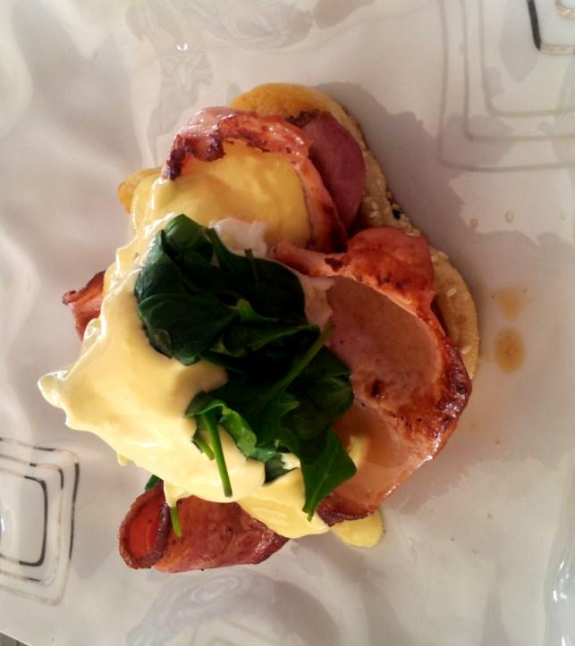 Alternate drop, choose two selections. Eggs benedict. Toasted turkish bread, baby spinach, bacon, poached eggs and hollandaise sauce Big Breakfast.
