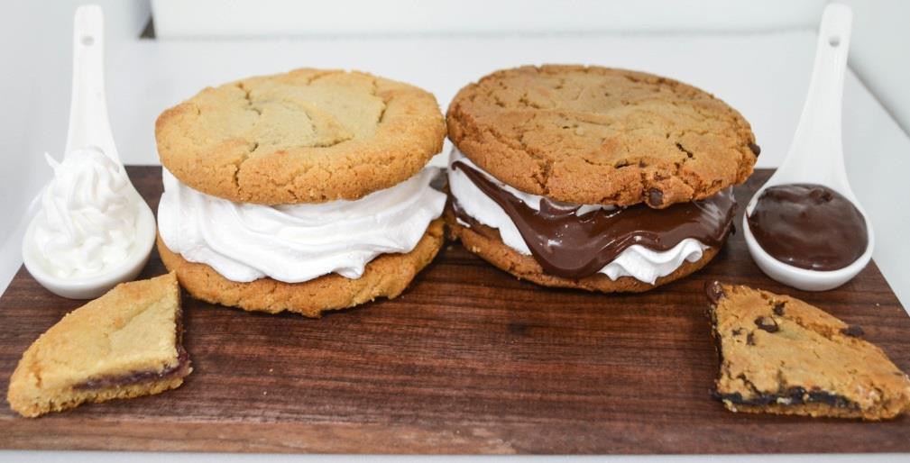 Two filled cookie with delicious center in between. You get three fillings in one decadent dessert!