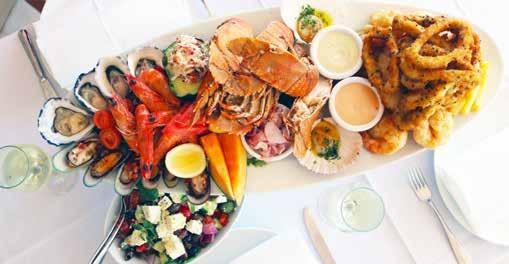 marinated octopus, Sydney rock oysters, smoked salmon, marinated mussels, Alaskan crab, scallops in the half shell, fried fish of the day, tempura prawns, calamari rings & chips, served with