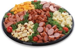 and ranch dip Kielbasa & Cheese Platter - Small 32 Large 61 Sliced smoked kielbasa served with an assortment of cheese cubes & honey mustard Cubed Meats & Cheese Platter - Small 35 Large 69 Cubed