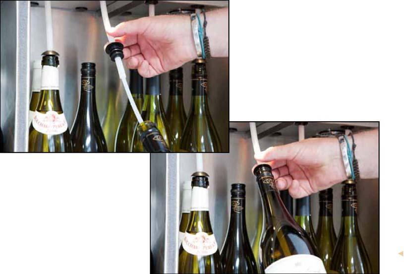 Placing bottles of wine in the dispenser 1. Remove carefully the flexible hose from the wine bottle. 2.