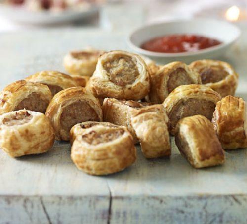 7. Sausage rolls Pack of ready made puff pastry Plain flour, for dusting 1 free-range egg, beaten 4 sausages Salt and freshly ground black pepper Small handful fresh thyme leaves - optional 1.