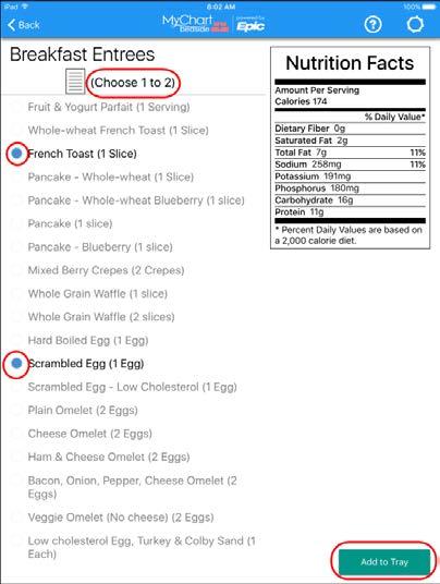 As you select items within a category, the nutrition information will be displayed.
