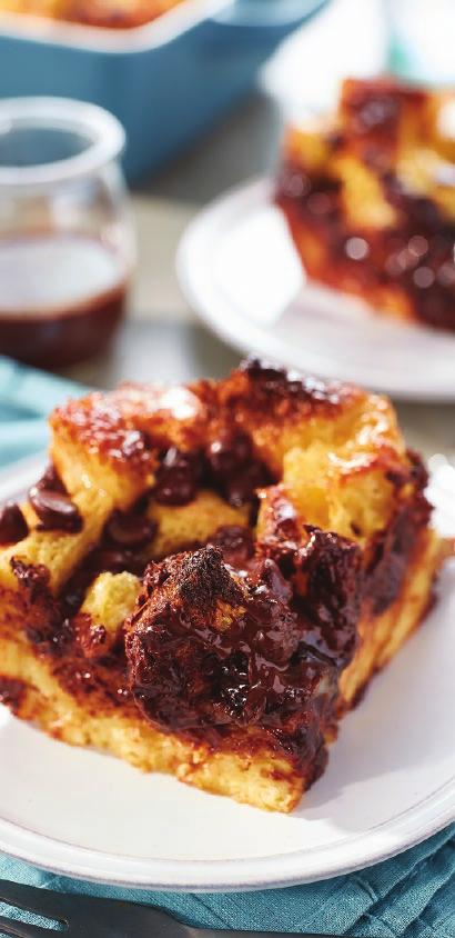 CHOCOLATE BREAD PUDDING WITH CHOCOLATE SAUCE PREP TIME: 20 MINUTES BAKE TIME: 40 MINUTES MAKES: 8 TO 10 SERVINGS FREEZING: NOT RECOMMENDED EFFORTLESS AS DESSERT OR A SENSATIONAL BRUNCH DISH.