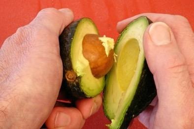 cut twist Remove the seed by holding the avocado half with the