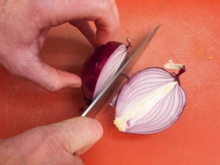 Cut an onion in half lengthwise,