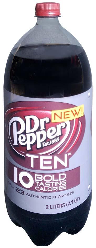 Dr Pepper Ten Classic Soda Drink DR PEPPER SEVEN UP Event Date: Oct 2011 Price: US 1.65 EURO 1.27 Description: Classic soda drink with only 10 calories per serving, in a 2L plastic bottle.