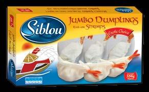 JUMBO SHRIMP DUMPLINGS Processed from a mixture of tail-on shrimps