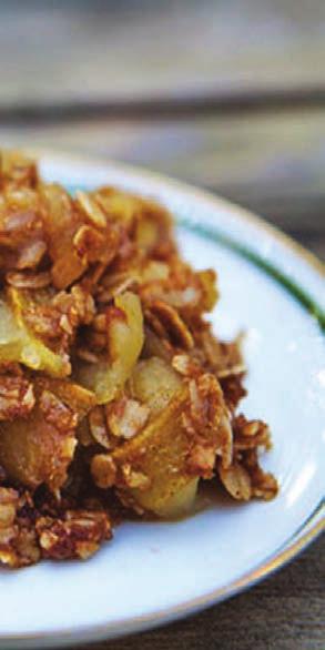 Apple Crisp 4 cups sliced tart apples 2/3 cup packed brown sugar cup all-purpose flour ½ cup oats 1/3 cup margarine or butter, softened ¾ tsp. cinnamon ¾ tsp. nutmeg Serves 6 1.