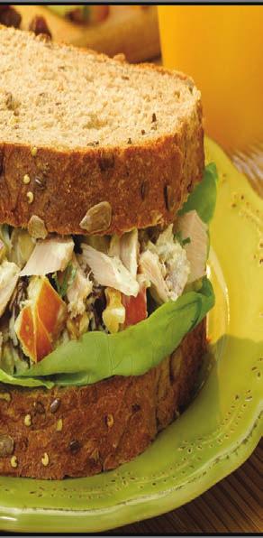 Apple Tuna Salad Sandwich can (6 ½ ounce) tuna in water, drained 1 small apple, halved, removed seeds and chopped (1 cup) ¼ cup low fat vanilla yogurt teaspoon mustard 1 teaspoon honey 6 slices whole