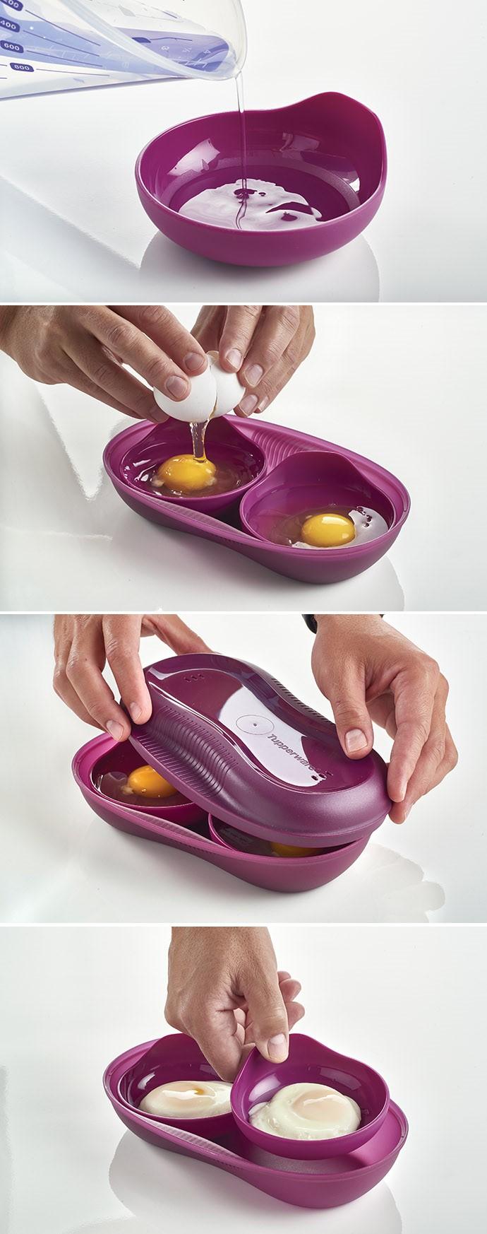 water into each Egg Insert; water fill line should be completely covered. 2. Place Egg Inserts into Microwave Breakfast Maker. 3.