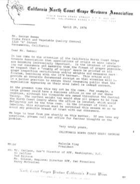 April 29, 1974 The CNCGGA asks the CA State Fruit and Vegetable