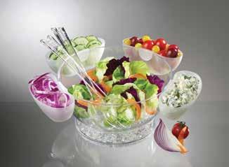 A removable vented grate rests at the bottom of the main bowl to allow the coldness of the ice to pass through the salad above.