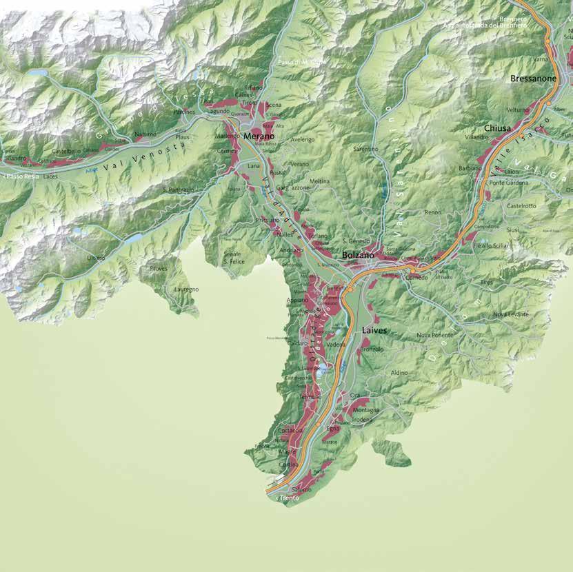 90 Valle Isarco Merano Val Venosta Val d Adige Bolzano Oltradige Vineyard City, village Highway Wine Route Primary road Secondary road Lake, river 0 1 2 3 4 5 6 7