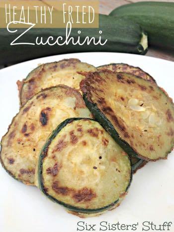HEALTHY FRIED ZUCCHINI S I D E D I S H Serves: 4 Prep Time: 10 Minutes Cook Time: 7 Minutes Calories: 49 Fat: 0.6 Carbohydrates: 4.4 Protein: 7.1 Fiber: 1.1 Saturated Fat: 0.2 Sodium: 67 Sugar: 2.
