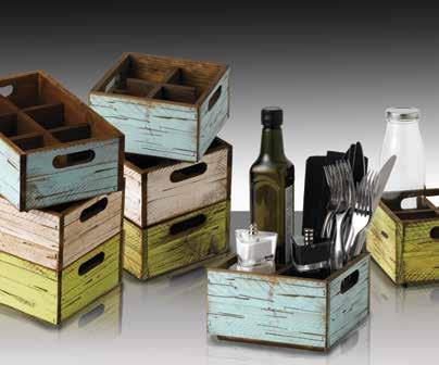 45-57-435 45-57-036 45-56-040 45-56-039 Barware I Condiment Holders Stackable Wooden Boxes 45-57-041 45-57-042 45-57-043 Condiment Holders Capacity Description Pack Price 45-57-435 50 x 15 x 9h 6 x