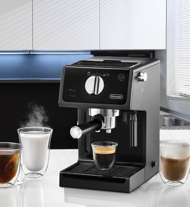 Espresso coffee: You can get up to 4 cups of coffee. Switches with operational lights. 2-cup adaptor. Exclusive safety cap to prevents accidental opening. Filter coffee: Water reservoir: 10 cups.