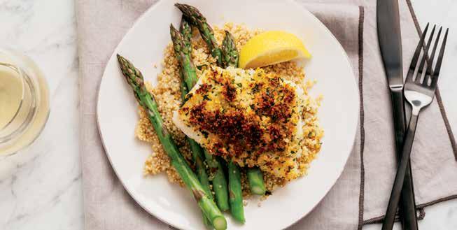 Lay asparagus evenly on top of quinoa.