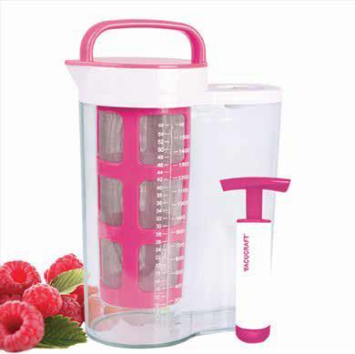 VC-801 Fruit Infusion Pitcher Crystal clear Tritan Pitcher has removable fruit infusion rod that screws into the lid.
