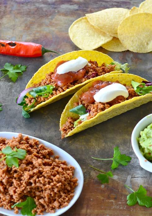 Vegme Taco minced Soy protein grown in Europe Vegme is fresh and full of good natural flavours. It has a high protein content and is delightfully chewy. Roast, grill, cook or warm in oven alt.